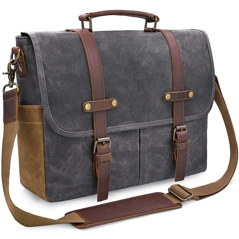 NEW Mens Waxed Canvas and Leather Messenger Bag 15.6 Inch